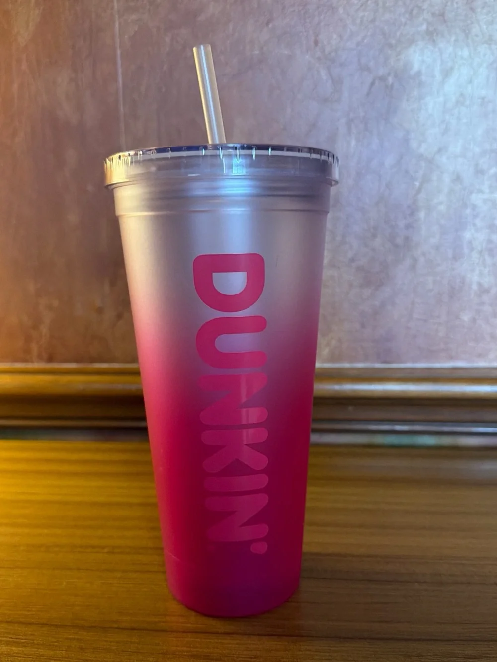 Dunkin' Donuts Summer 2024 Pink Straw & Ombre Plastic Insulated 24oz Tumbler